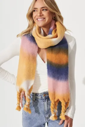 Brenda Knit Scarf In Pink And Mustard Watercolour