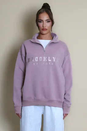Brooklyn Half Zip Relaxed Fit Sweatshirt in Mauve