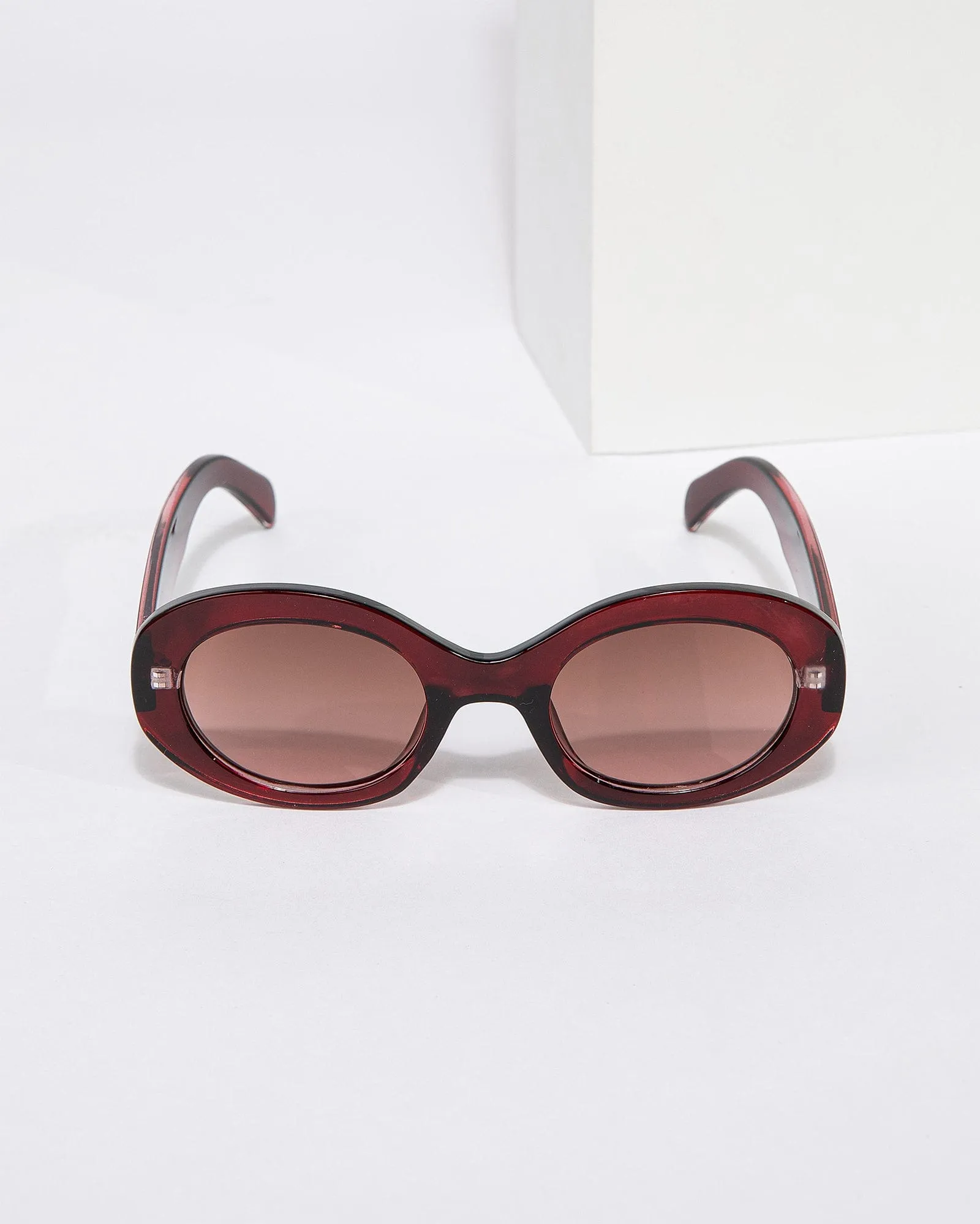 Burgundy Oval Shaped Sunglasses