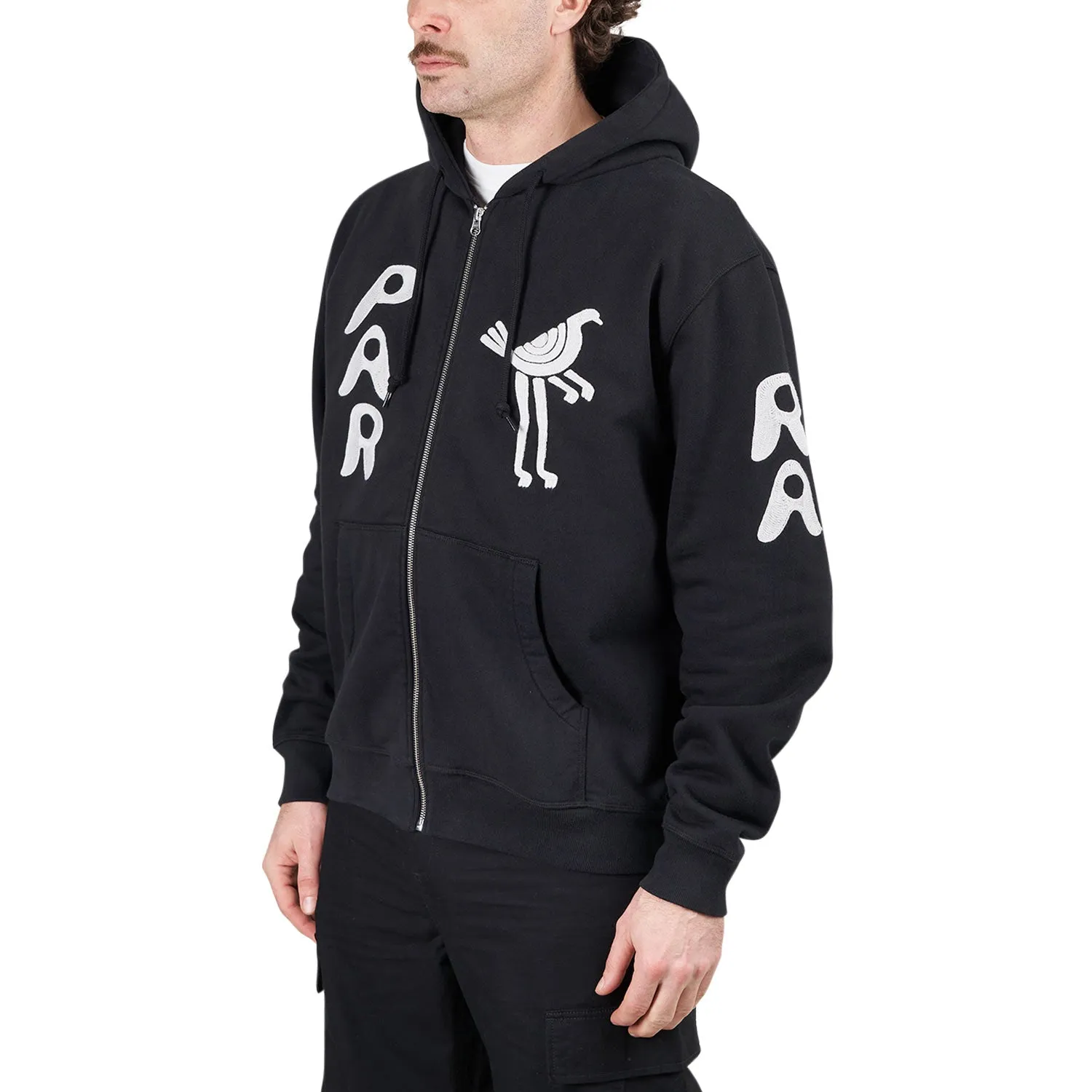by Parra Zipped Pigeon Zip Hooded Sweatshirt (Black)