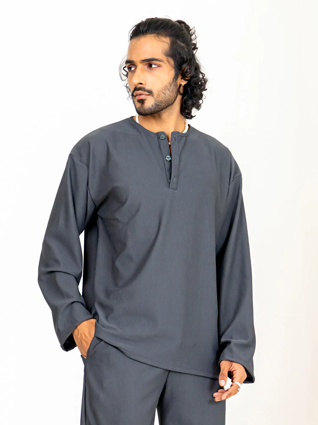 Dark Gray Cord Henley T-Shirt