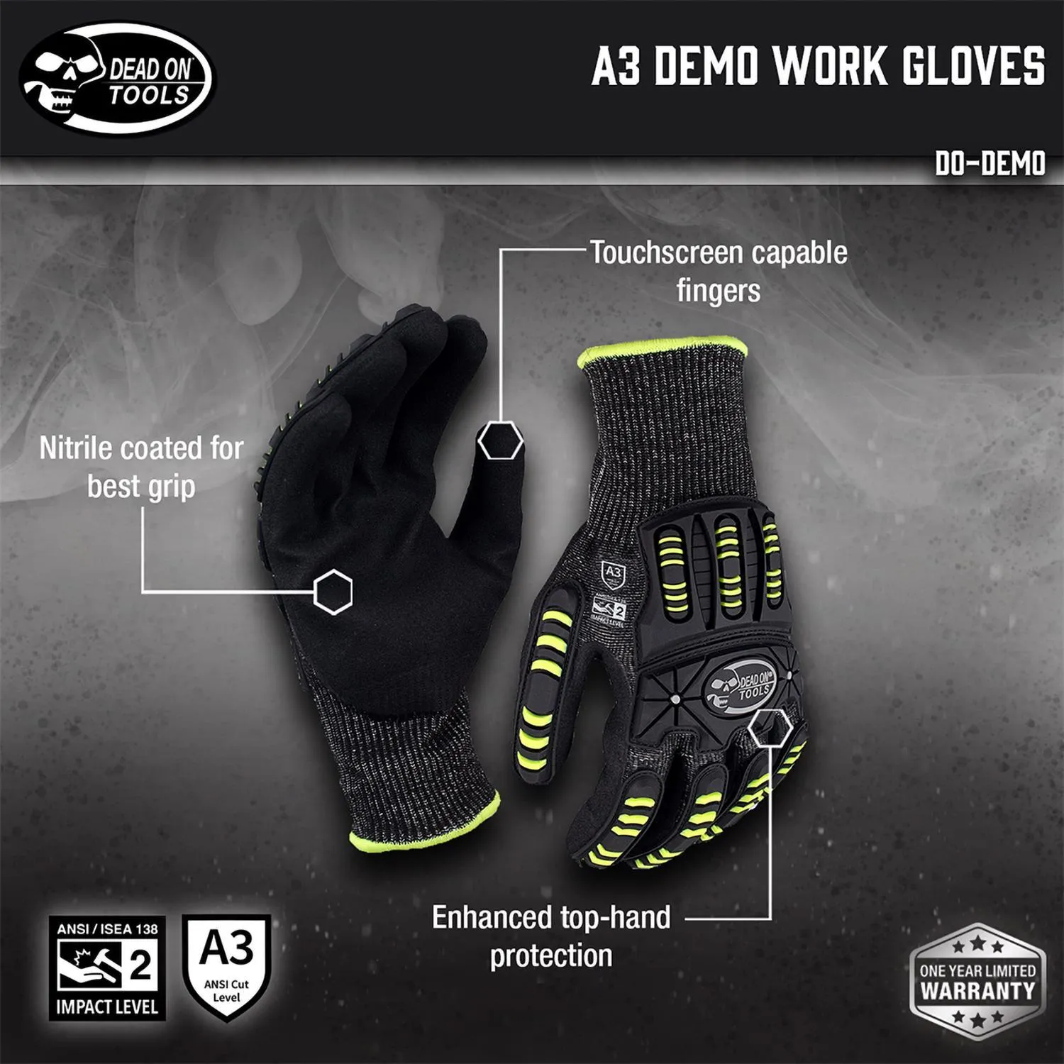 Dead On Men's Work Gloves Black/Yellow L 1 pair