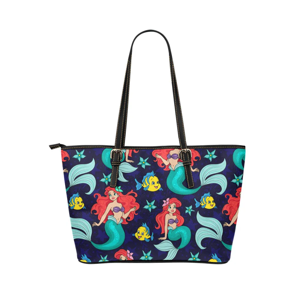 Disney Little Mermaid I Want To Be Where The People Are Leather Tote Bag