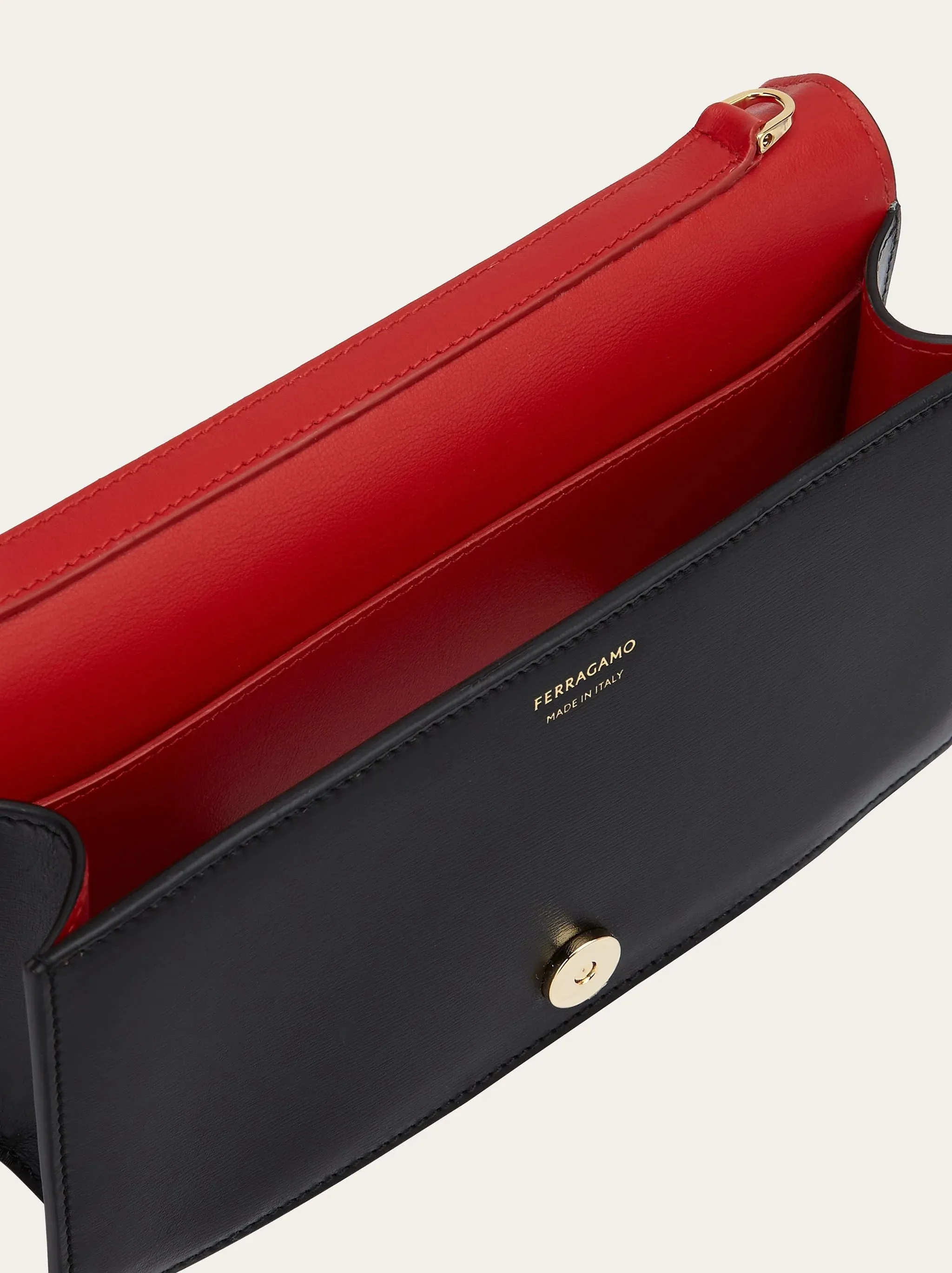 Double Gancini Mini Bag in Black/Flame Red