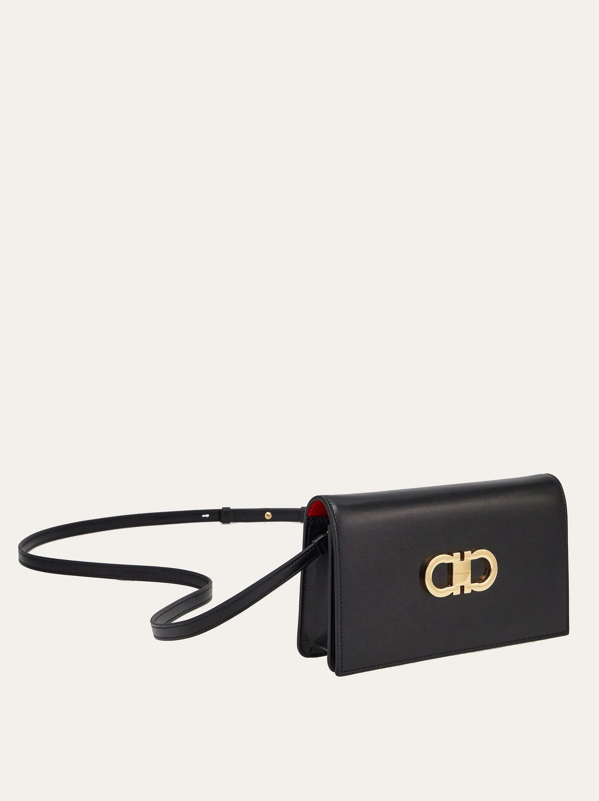 Double Gancini Mini Bag in Black/Flame Red
