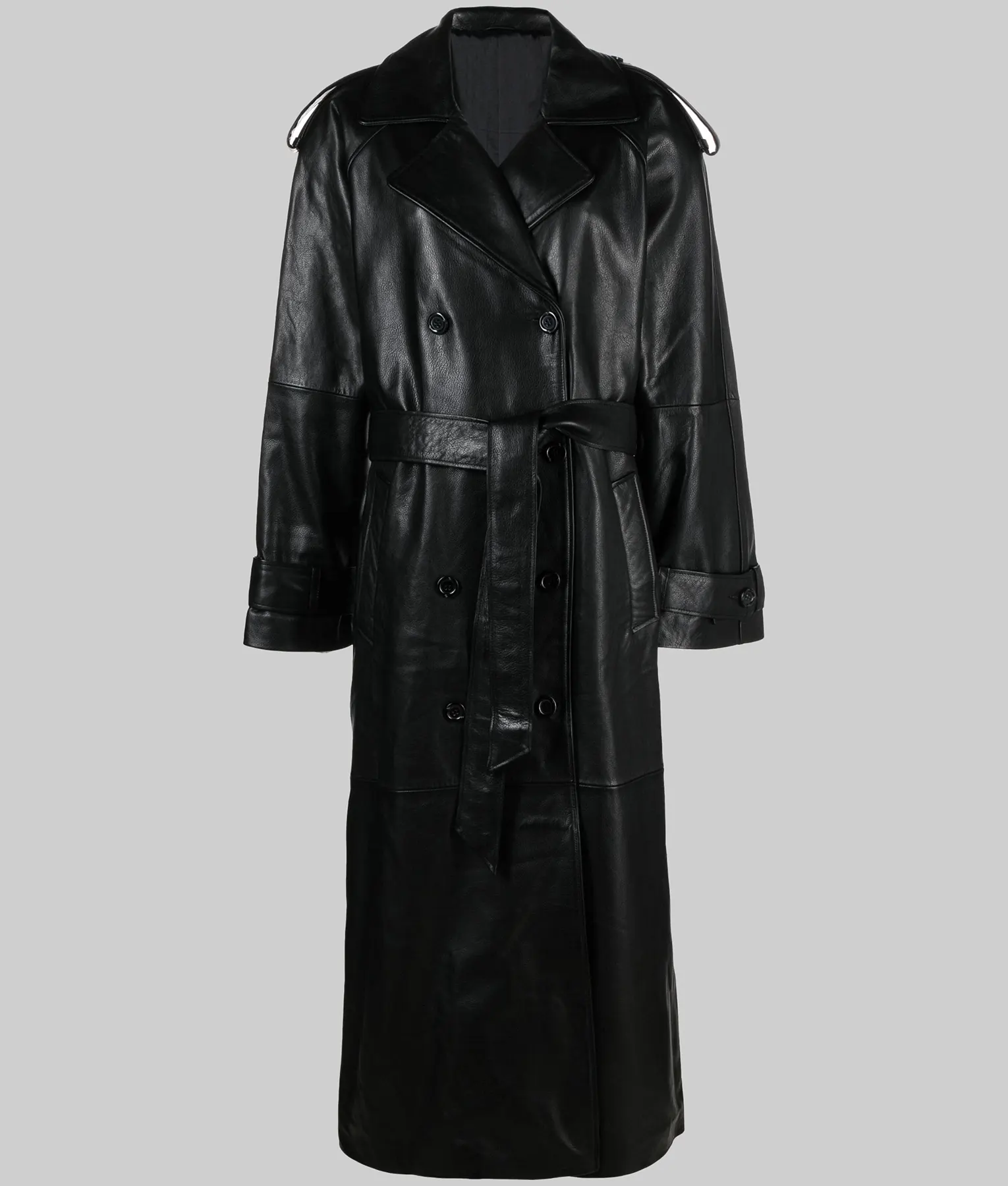 Heily Bieber Black Leather Trench Coat | TLC UK