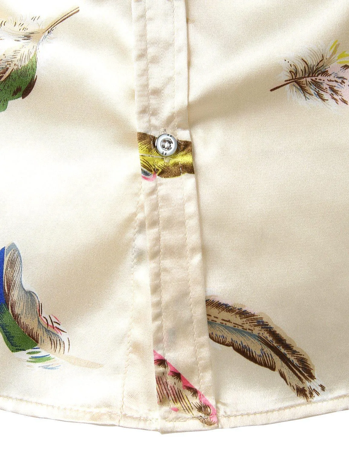 Hetfield Feather Print Silk Shirt For Men