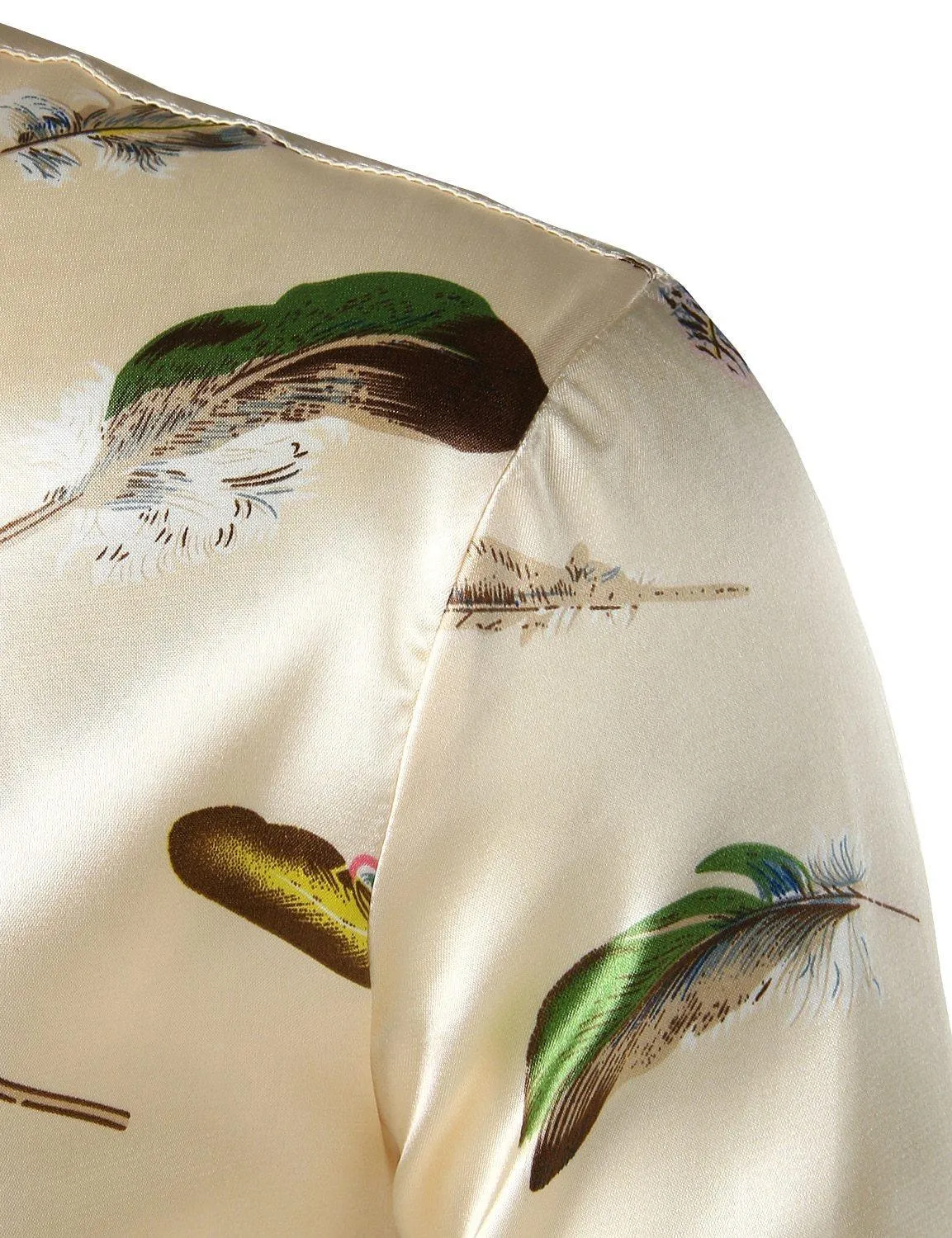 Hetfield Feather Print Silk Shirt For Men