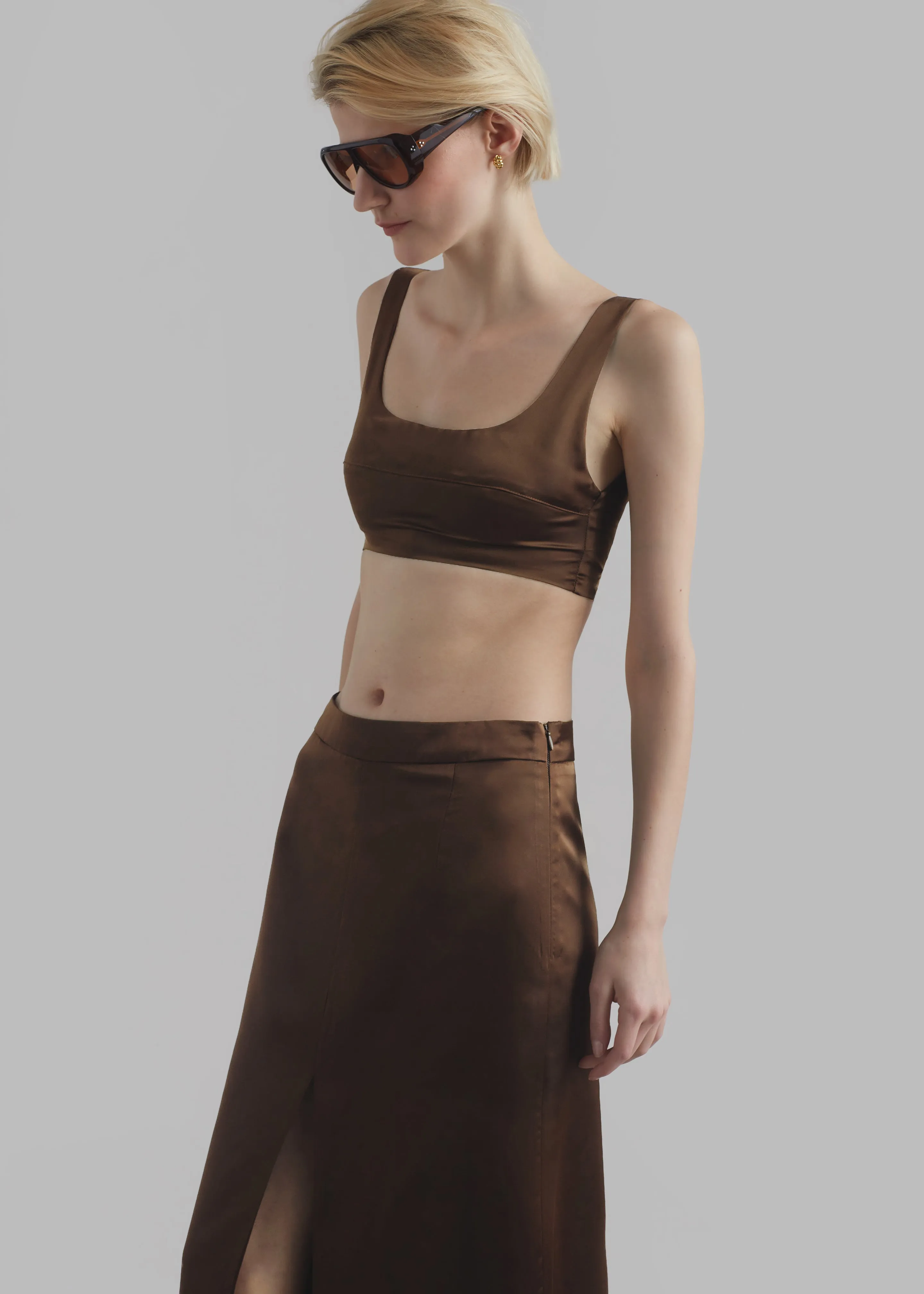 Kacey Satin Skirt - Brown