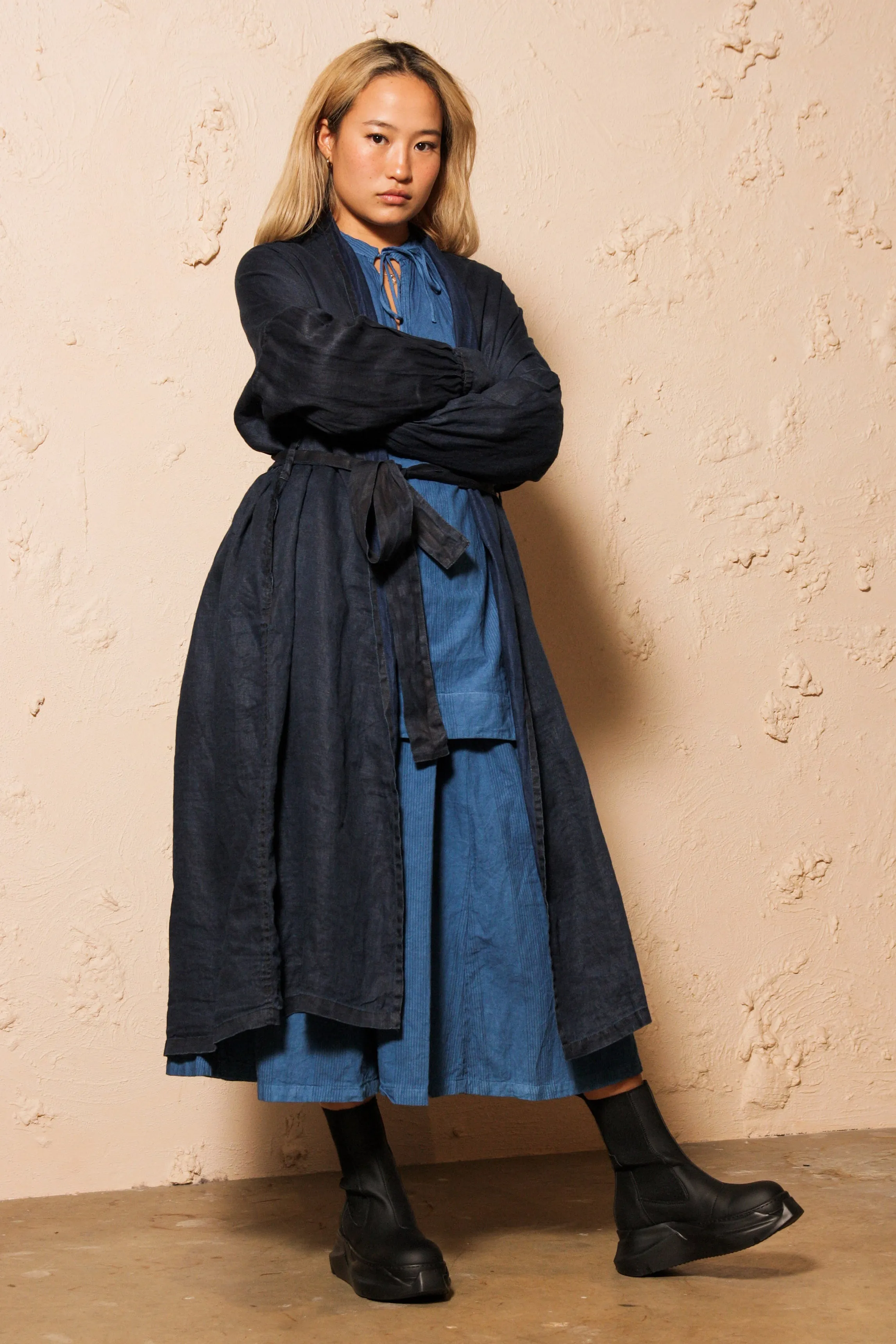 Linen Twill Indigo Robe