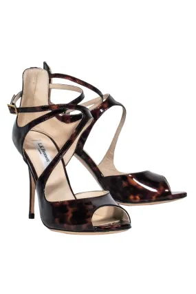 L.K. Bennett - Brown Leather Tortoise Shell Peep-Toe Pumps Sz 8