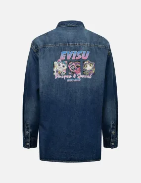 Logo Embossed Pocket and Multi-Print Boyfriend Denim Shirt