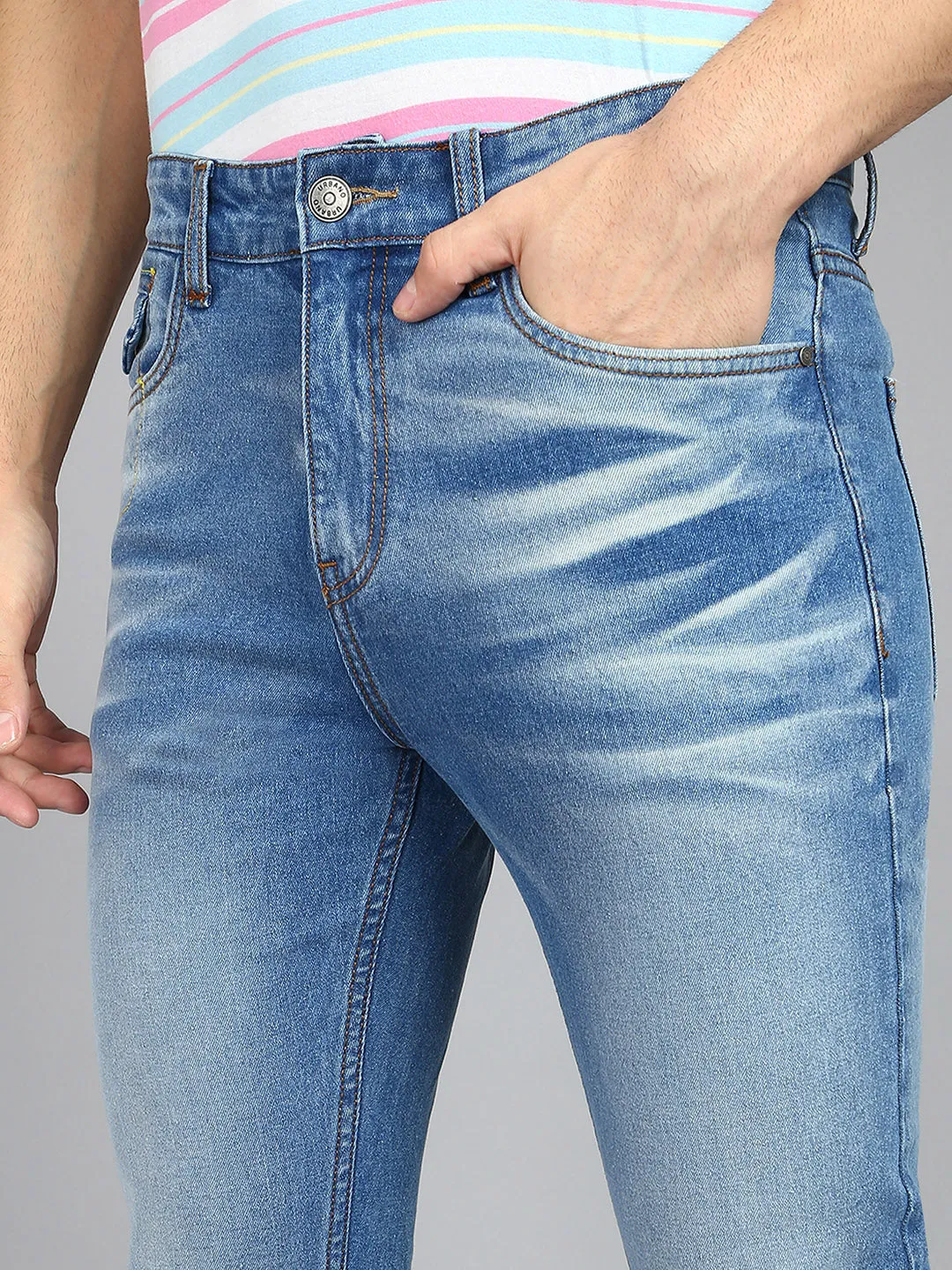 Men's Blue Slim Fit Heavy Washed Jeans Stretchable