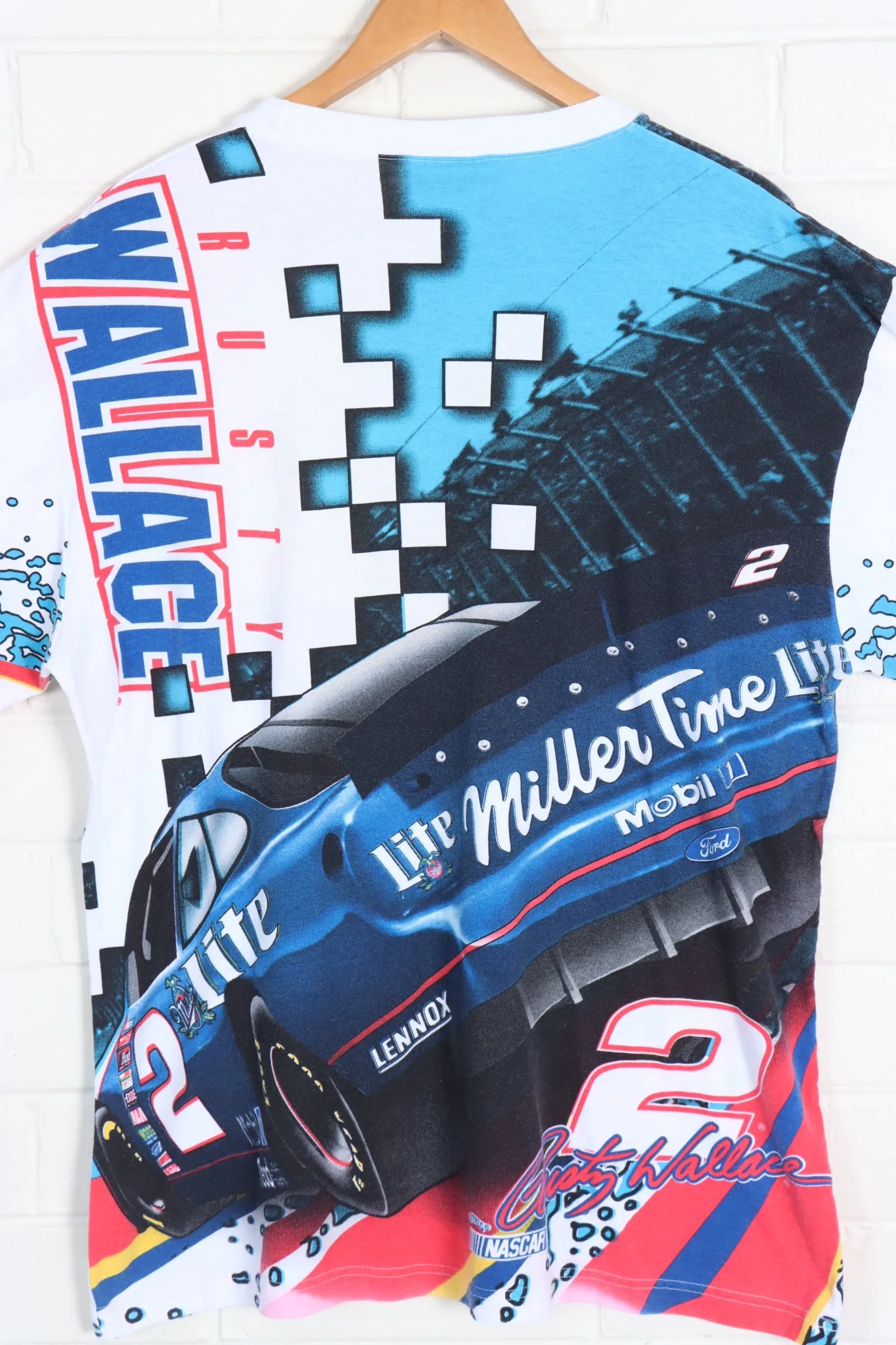 NASCAR Rusty Wallace Lite Beer Colourful All Over Racing Tee USA Made (XL)
