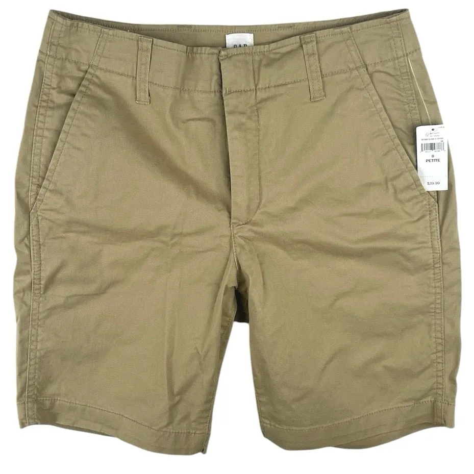NEW Gap Downtown Womens Khaki Mid Rise Twill Casual Bermuda Shorts Size 0 Petite
