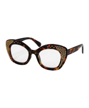 Oversized Cat Eye Genuine Crystal Readers: +1.50 Strength