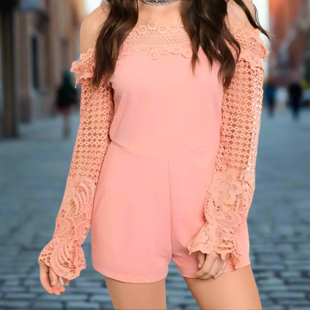 ROMANTIC Blush Pink Crochet Romper