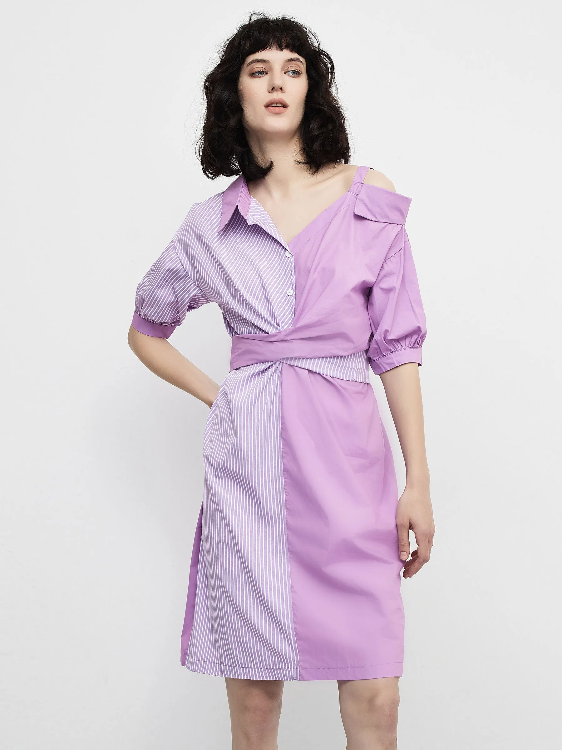Stripes and Solid Colour Shirt Dress