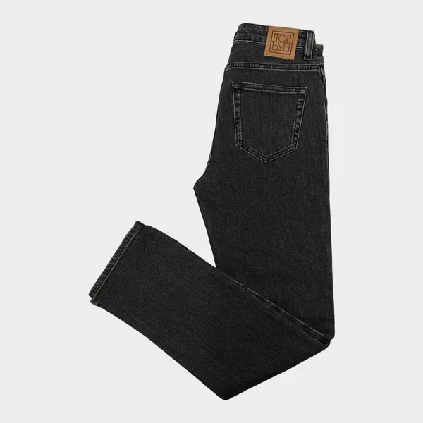 Toteme women's black cotton washed cropped straight fit jeans