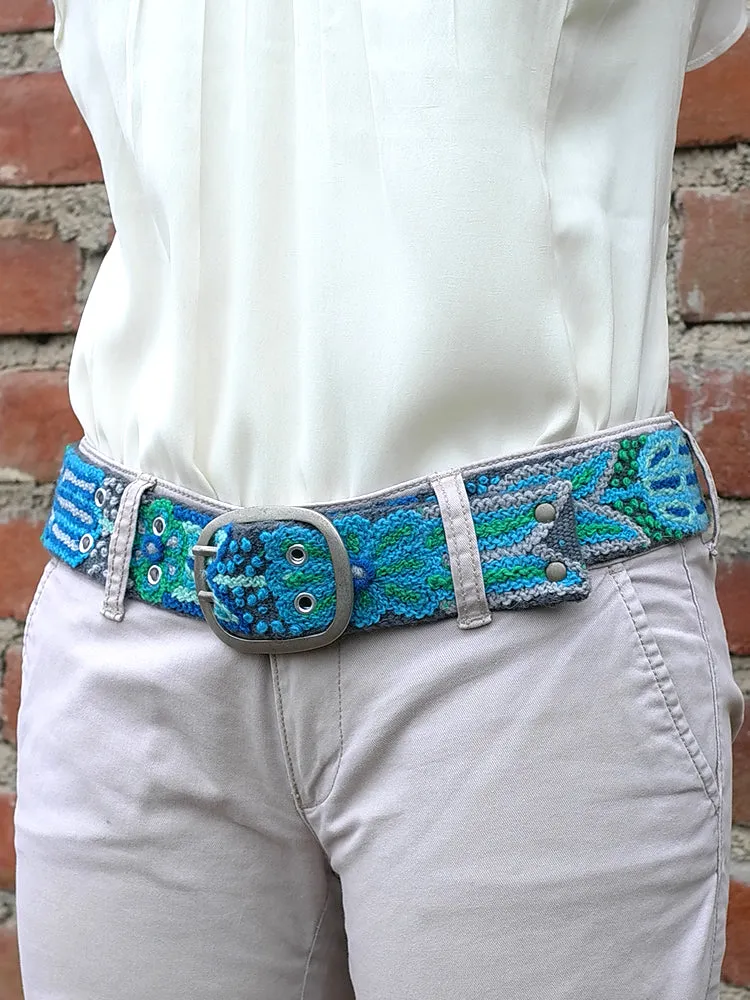 Wool embroidered belt Monochromatic Blue Ocean
